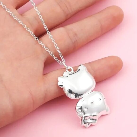 Hello Kitty Locket Necklace 925 Silver Plated Pendant Sanrio Rave Emo Opens Fun - Picture 5 of 9